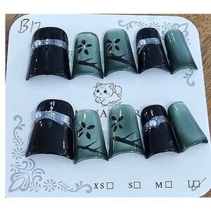 Black & Green Goth Duck - Y2K | Press on Nails - Handmade | Sz Large